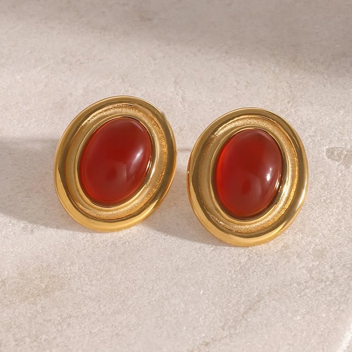 1 pair luxurious series retro geometric  gold plated artificial gemstone women stud earrings